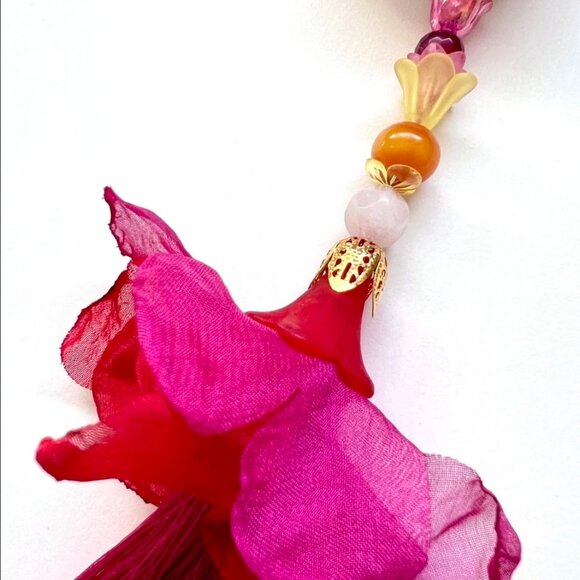 Artist Made ECSTATIC Pink Red Party Festival Rave Flower Hair Decor Clip Tassel - Picture 5 of 7